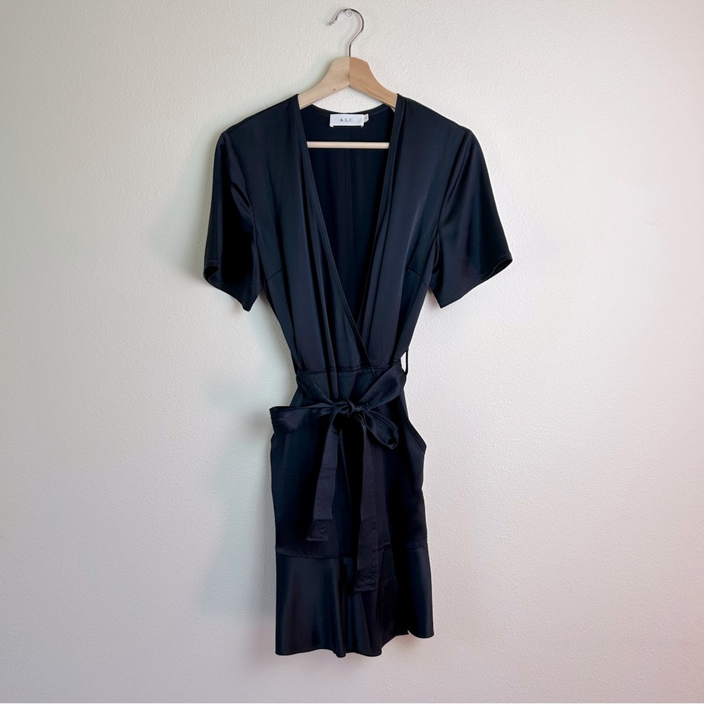 A.L.C. Navy Blue Wrap Dress with Tie Waist